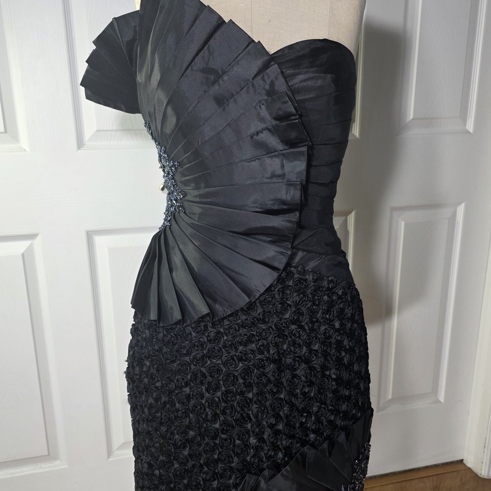 Tony Bowls Strapless Black Dress with Rosette Texture